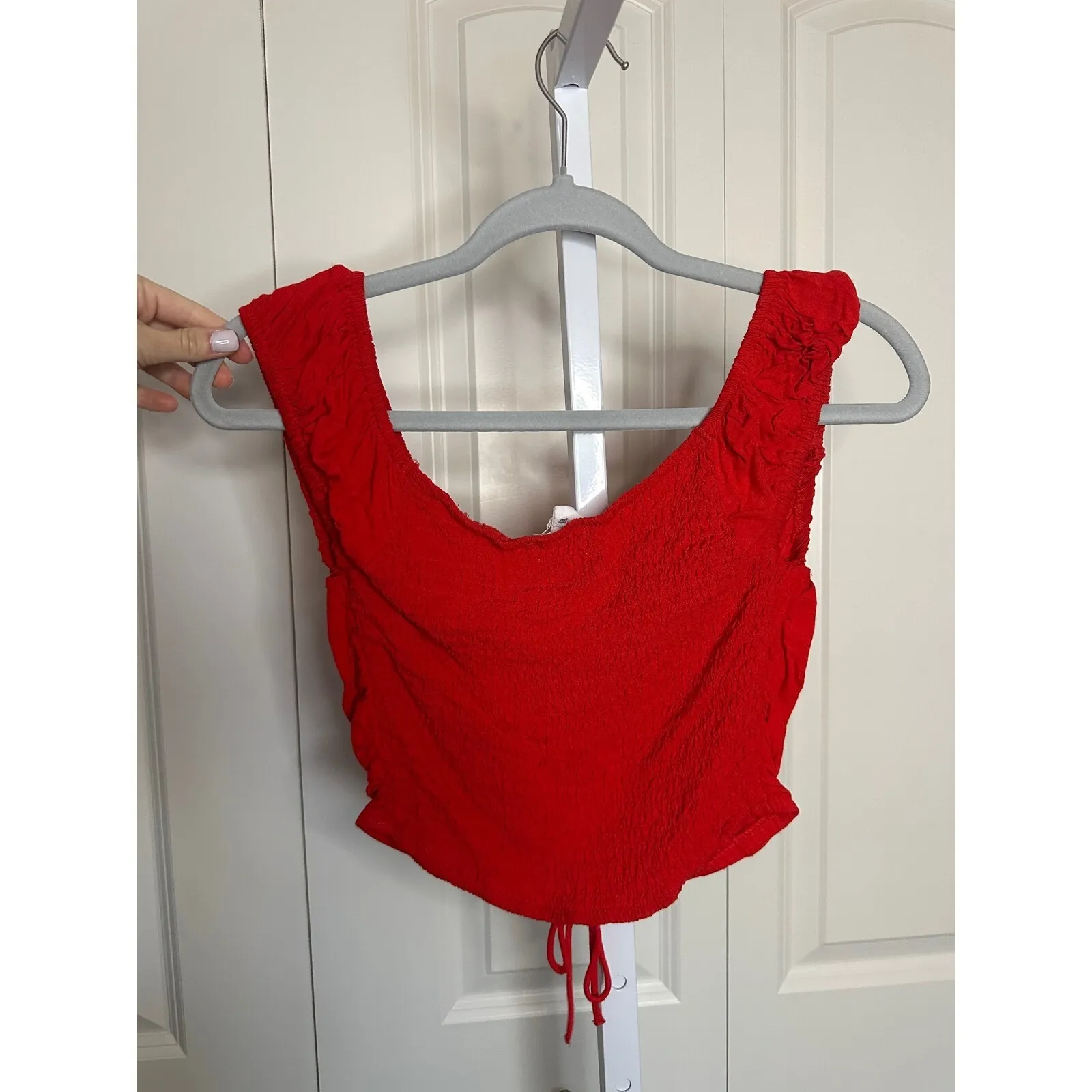 Japna Red Ruched‎ Drawstring Crop Top Sleeveless Blouse Size S - Image 3