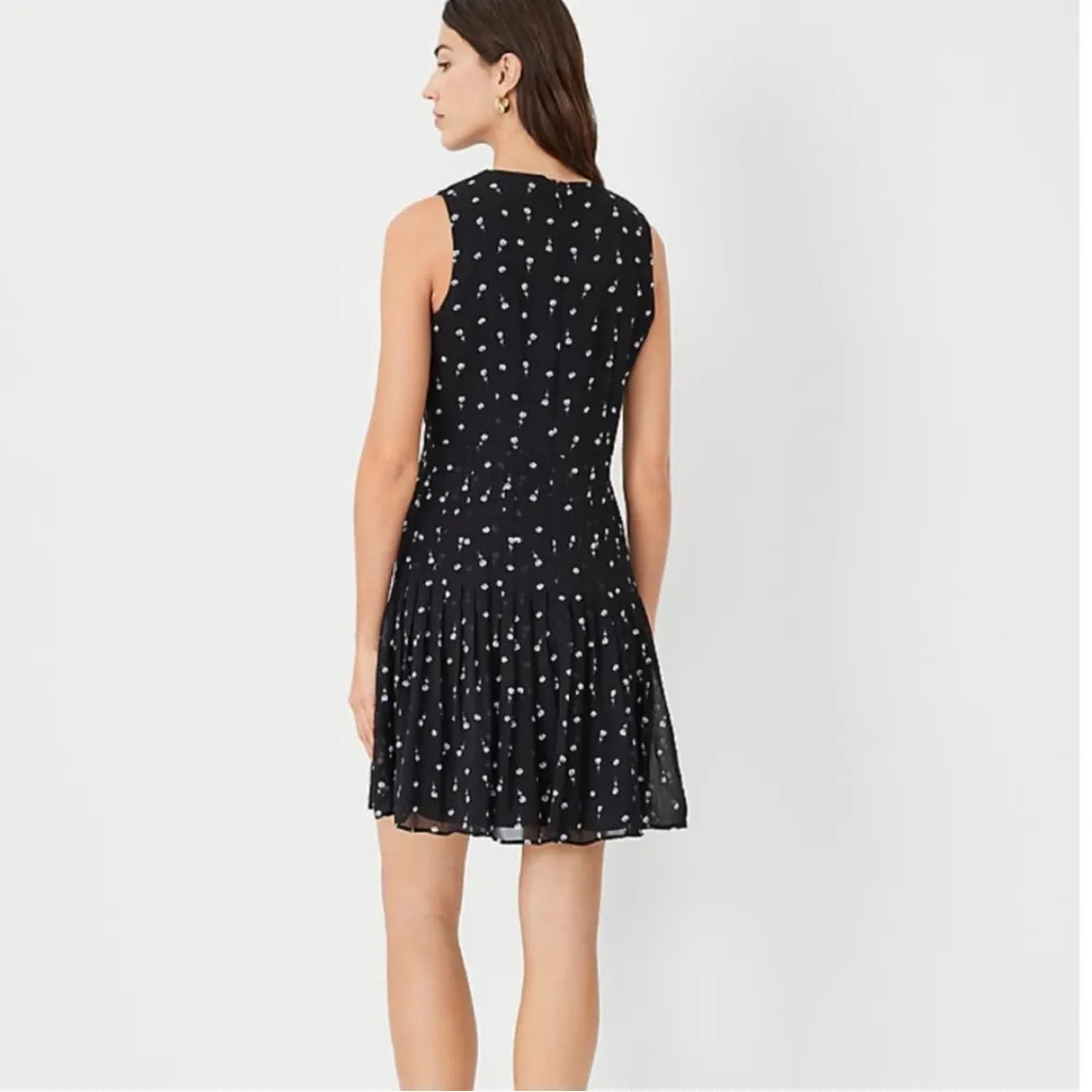 Ann Taylor Sz 4 T Sleeveless Floral Flare Pleated Dress Black White Floral Print - Image 16