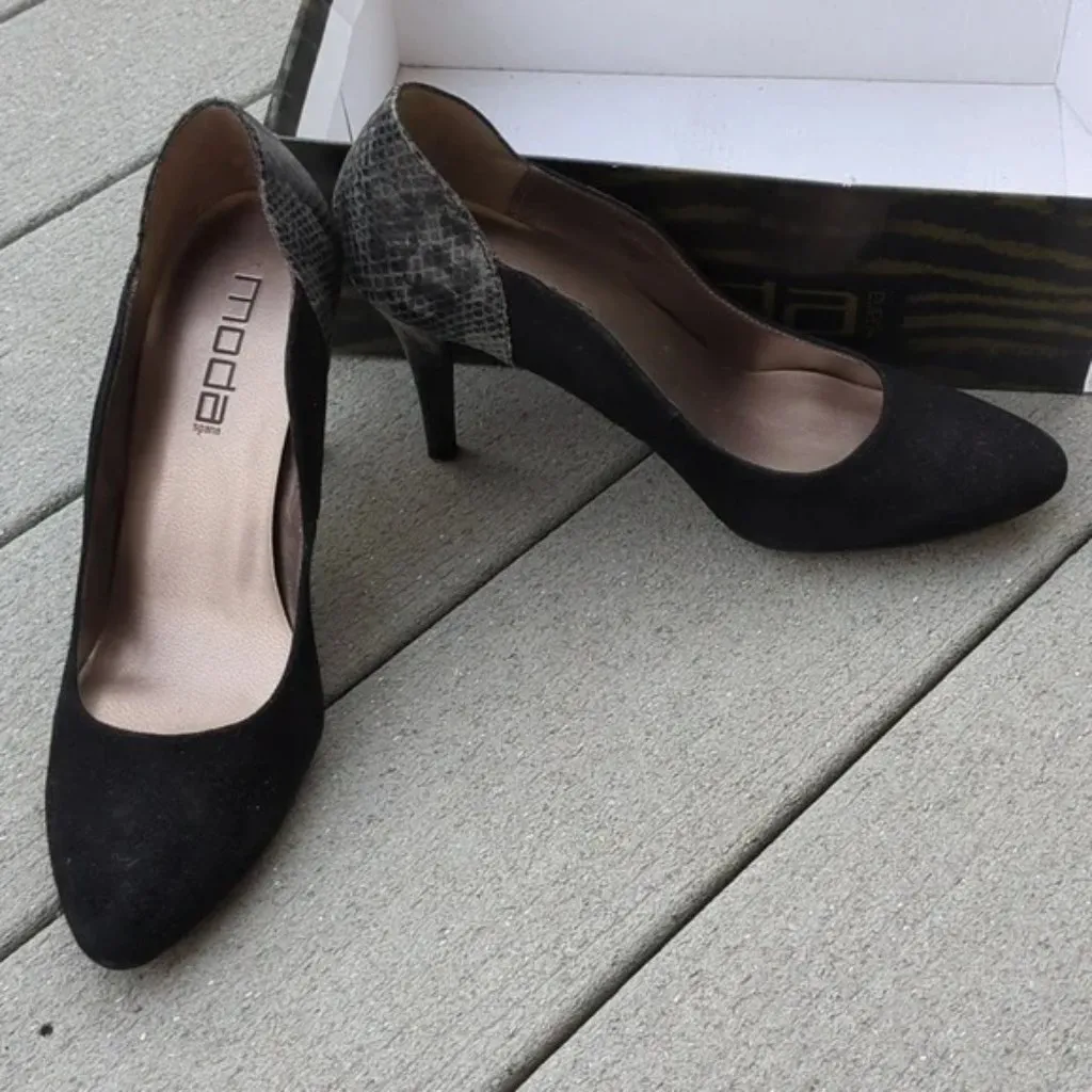NWT Moda Patent Snakeskin and Suede Lexi Heels | Suede Scallop Heels - Image 2