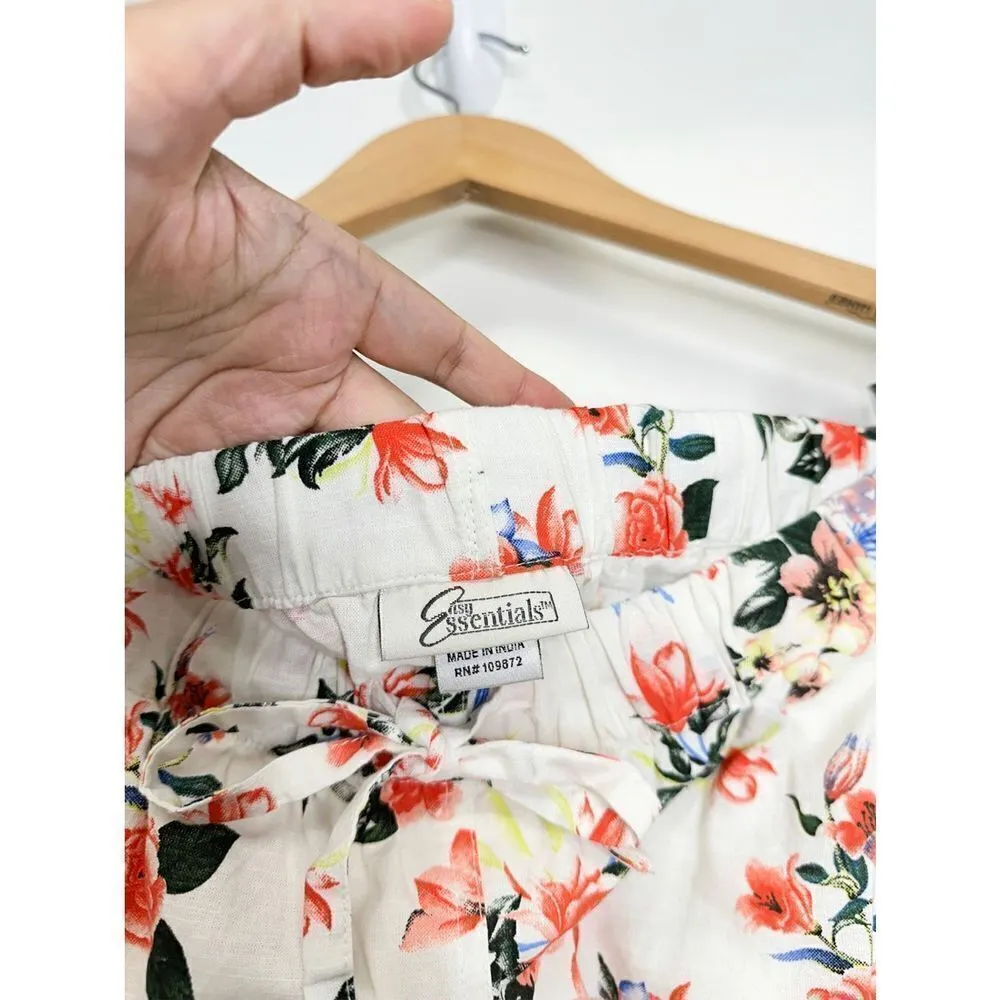 Easy Essentials Pants Womens Floral 100% Cotton Size Large White - Image 4