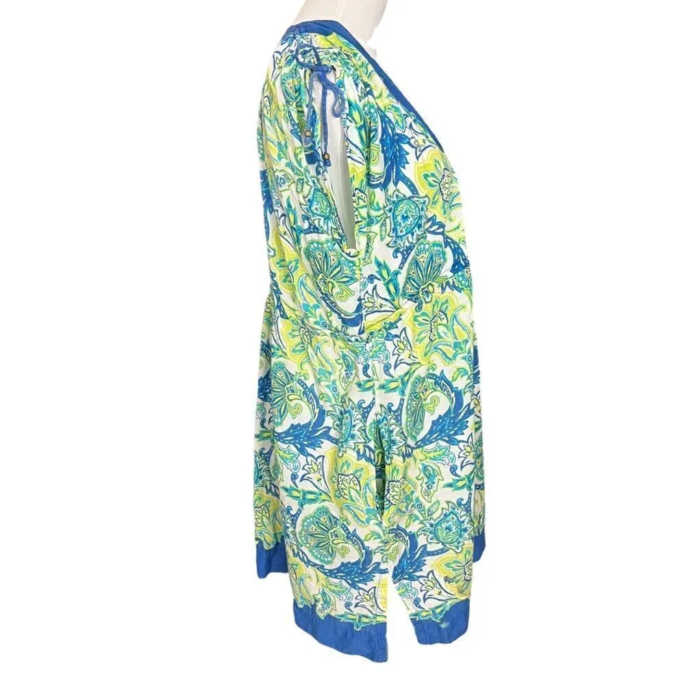 Lauren Ralph Lauren Swim Coverup Blue Green Paisley Floral Lightweight Cotton L Size L - Image 3