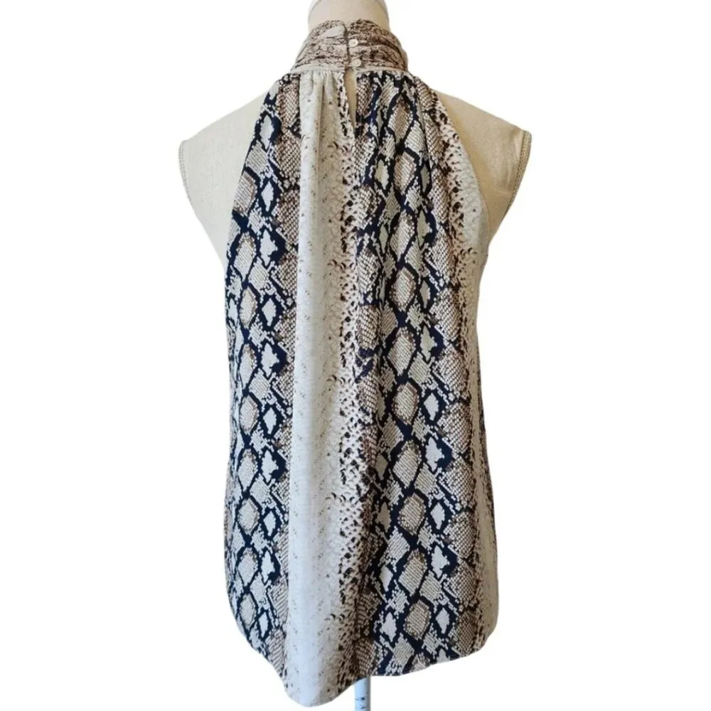 Joie Erola B Silk Snake Print Halter Top in Porcelain Animal Size Medium EUC - Image 4