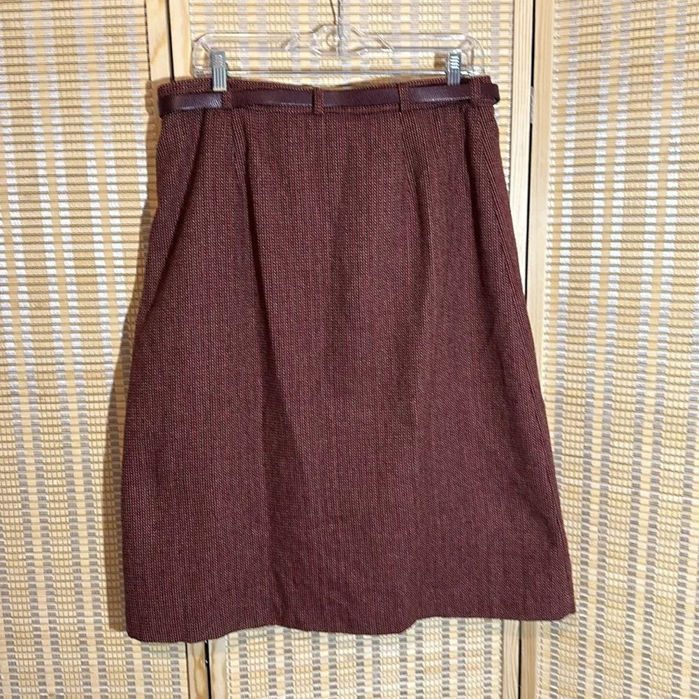 Classique Works Vintage Purple Red Tweed Wool Belted Midi Button Up Skirt Size undefined - Image 10
