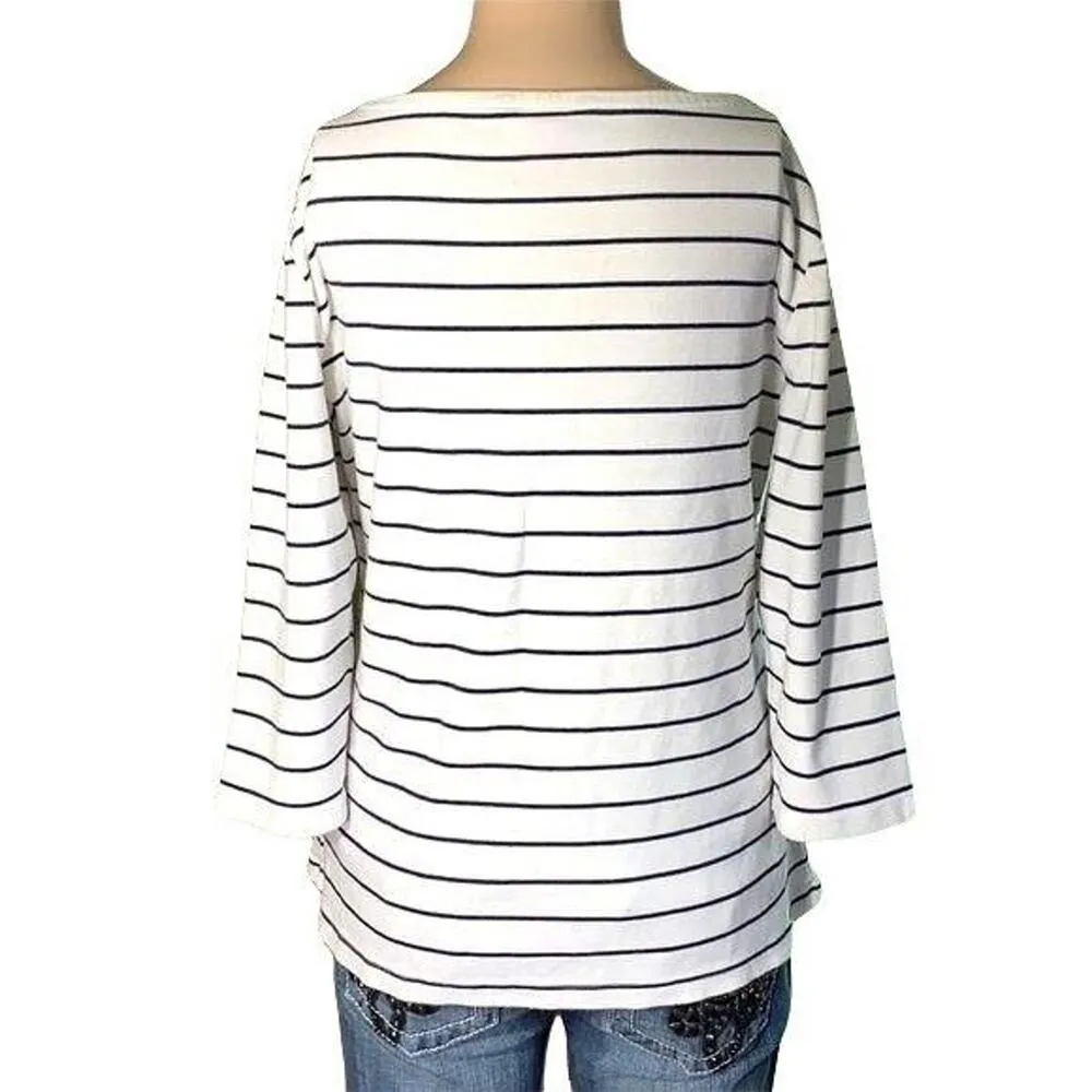 Tommy Hilfiger Womens T Shirt Top Stripes and Lace Navy Blue White Casual Large - Image 5