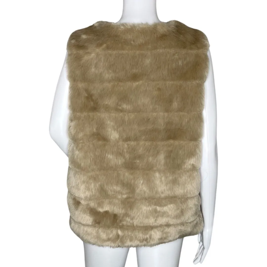 Joie Faux Fur Vest‎ Womens M Tan Beige Quiet Luxury Boho Old Money Urban Chic - Image 5