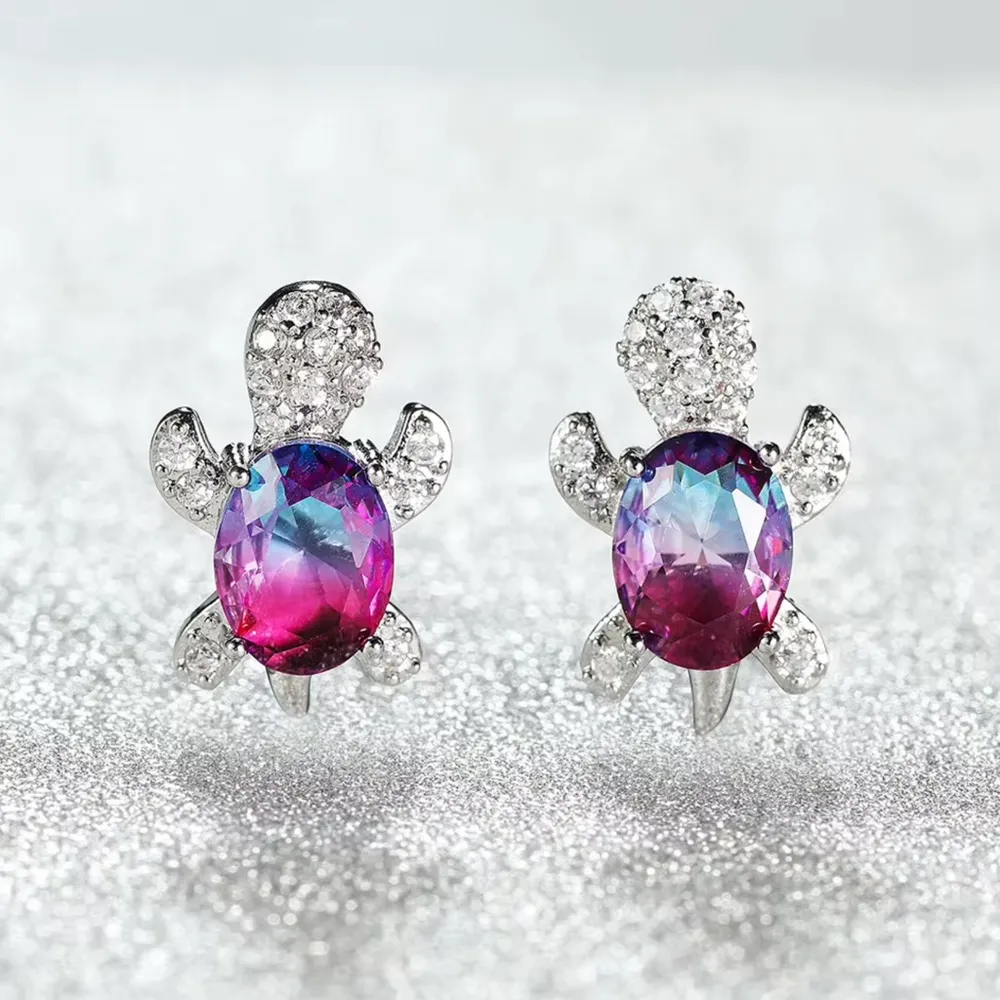 Multicolor Turtle Earrings Silver - Image 2