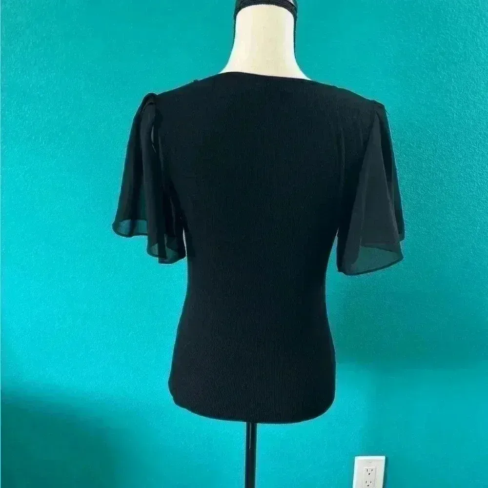 1. State V-Neck Chiffon Short Flutter Sleeve black Top in size medium - Image 5