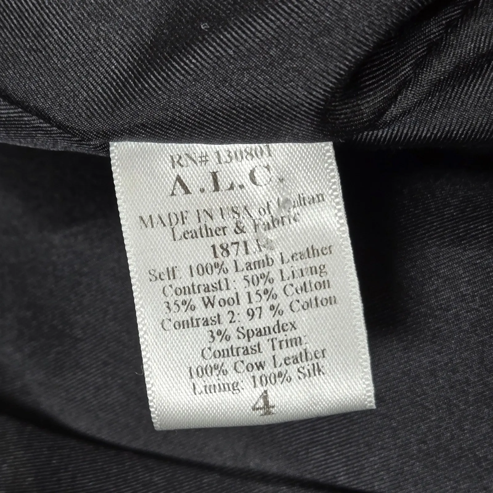 ALC Black Lamb Leather Hooded Moto Jacket Paneled Wool Blend Contrast Trim 4 - Image 5