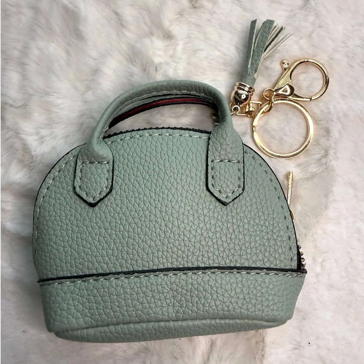 Mini Tote Bag Keychain Coin Purse Mini Pouch Zipper Fashion Charm Bag Charm Green - Image 2
