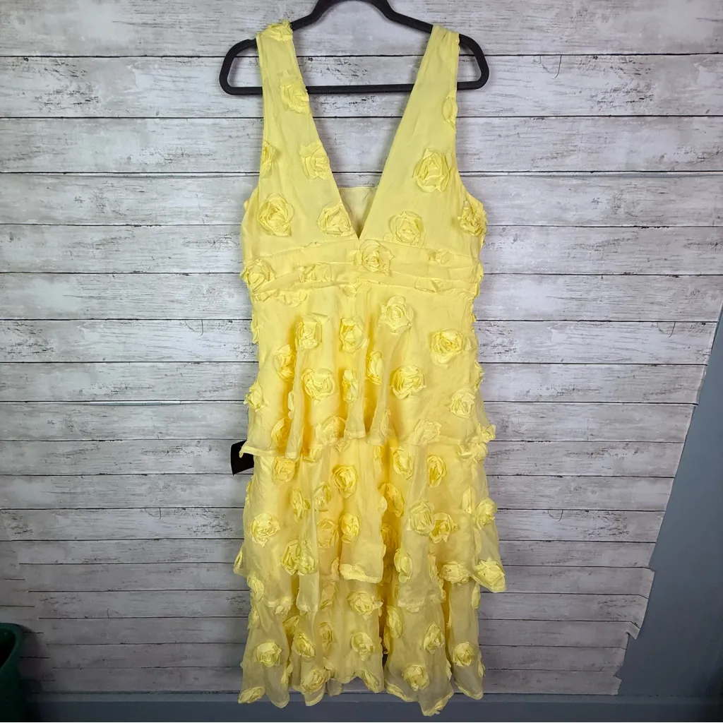 Lulus Exceptional Entrance Yellow Sleeveless Tiered Rosette Midi Dress Size XL - Image 7