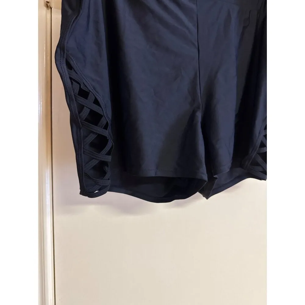 Torrid Womens Black Swim Shorts With Stylish Lattice Side Detail Size 3 Comfy St - Image 4