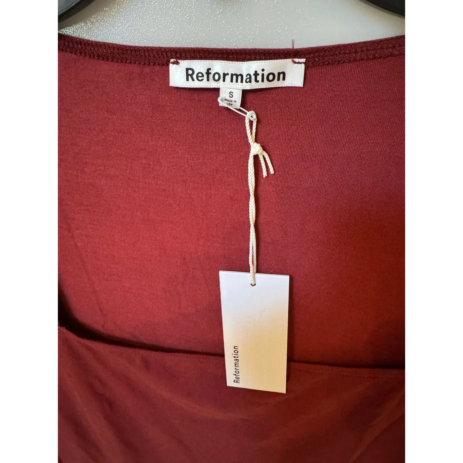 Reformation Coen Jersey Knit Long Sleeve Square Neck Mini Dress Chianti small - Image 6