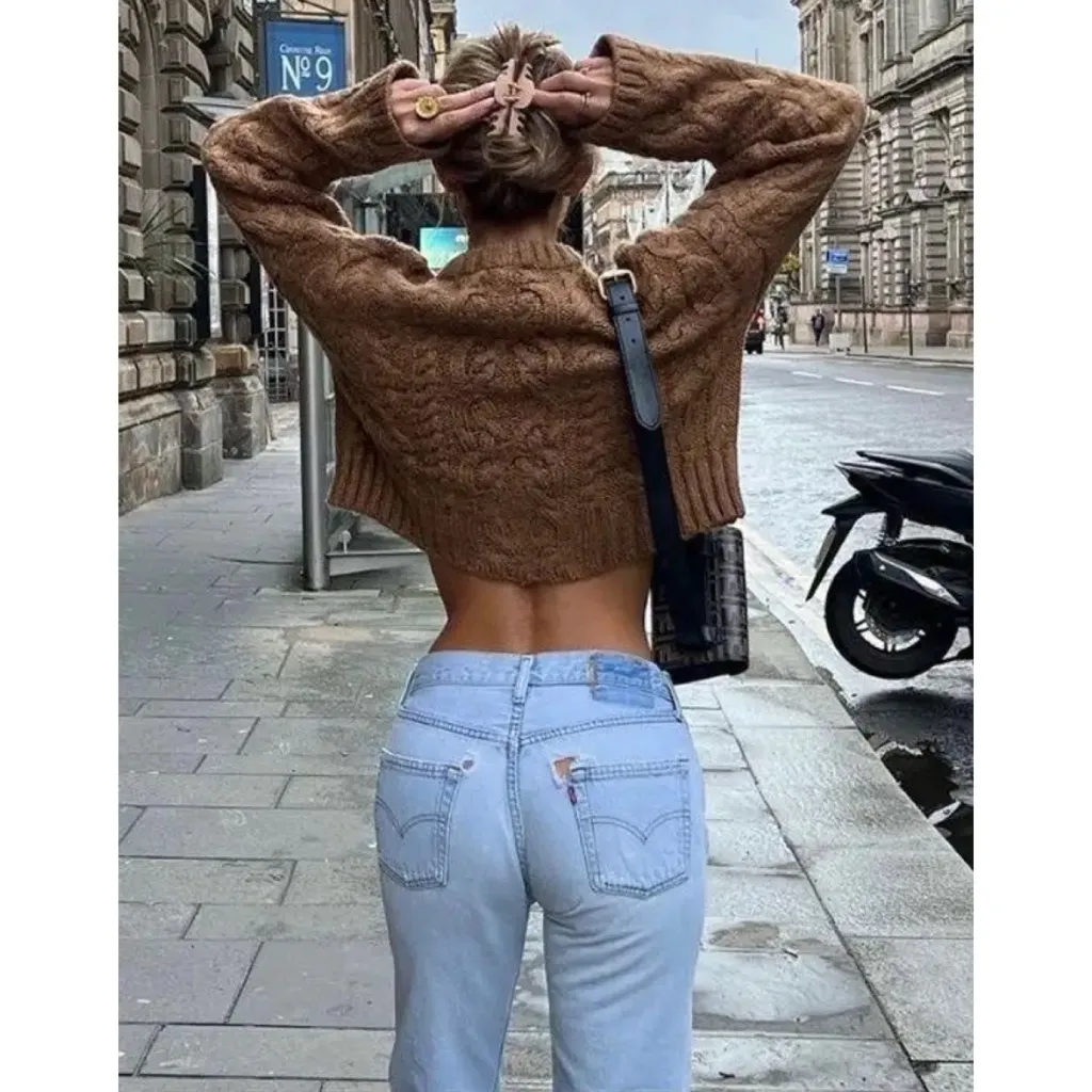 ZARA  Cable Knit Sweater Taupe Brown - Image 5