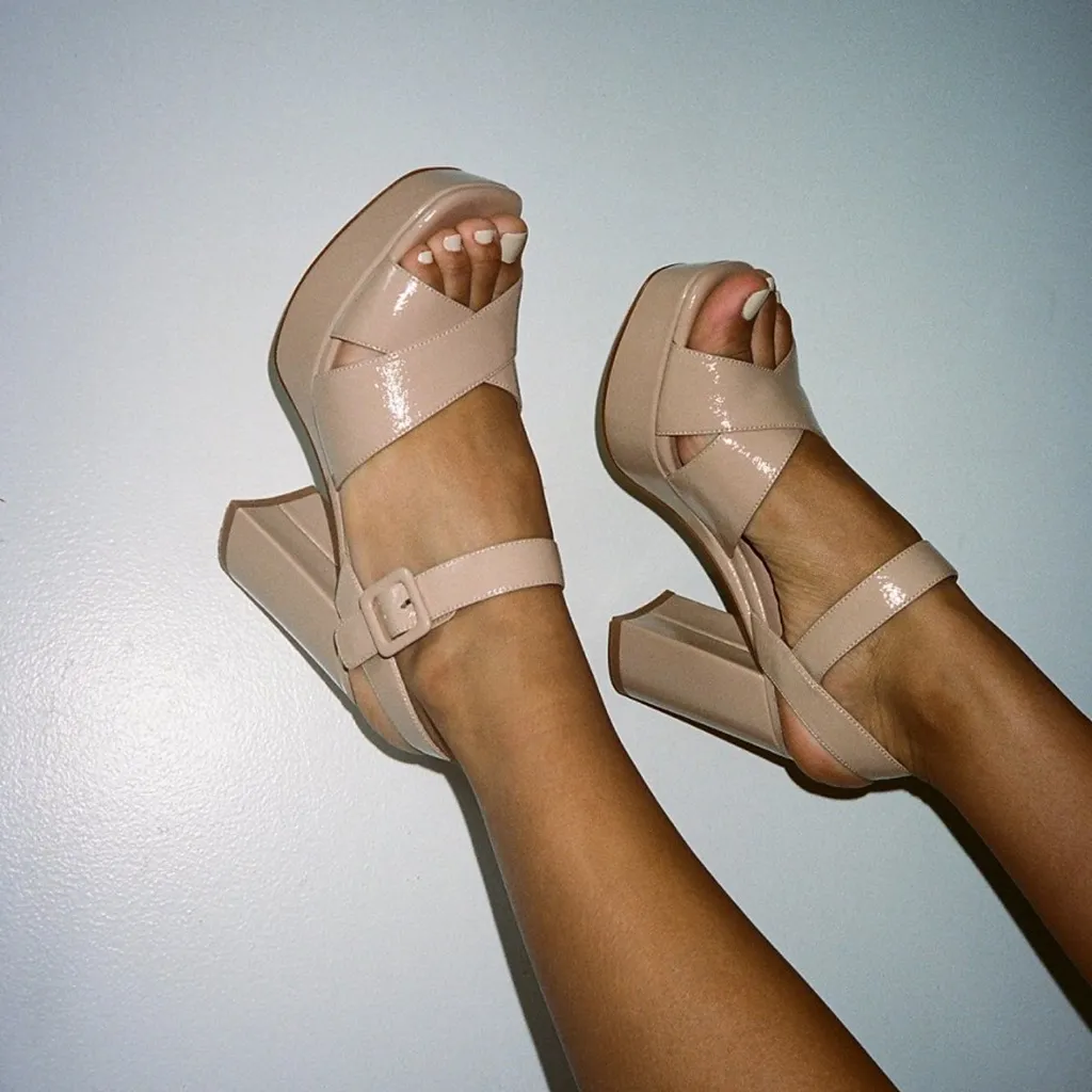 Jeffrey Campbell Amma Platform Slingback Sandals Heels Faux Patent Leather Sz 11 - Image 11