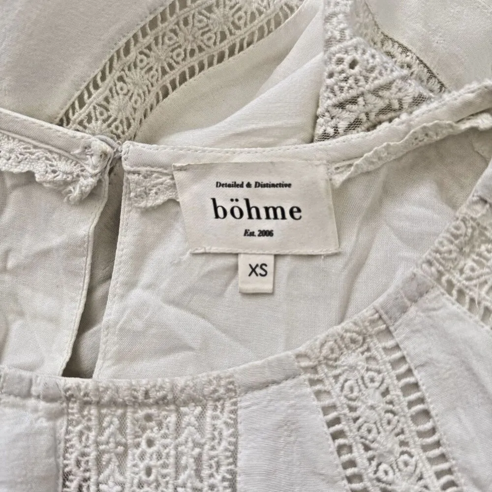 Bohme lance blouse inset 100% viscose short sleeve women embroidered floral XS - Image 9