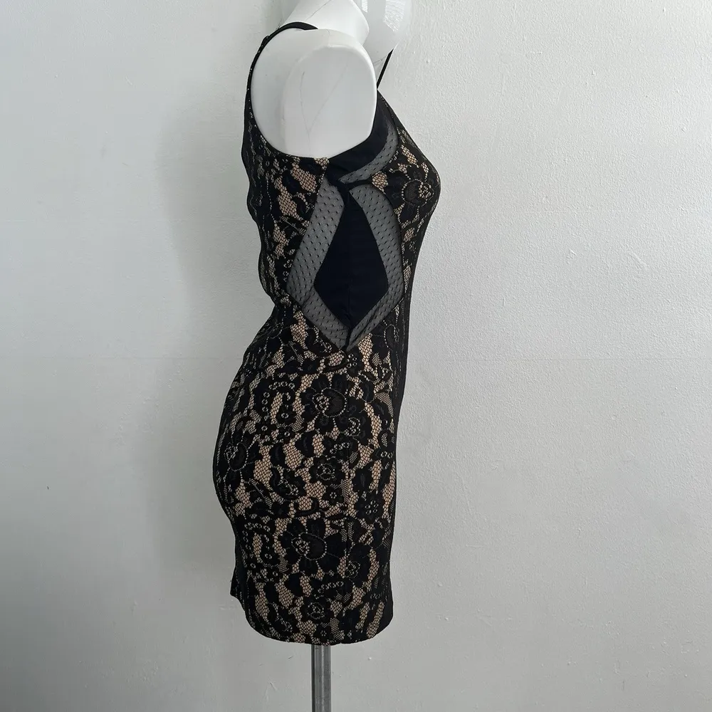 Mimi Chica Lace Over Form Fitting Body Con Blue Mini Dress S Small - Image 3