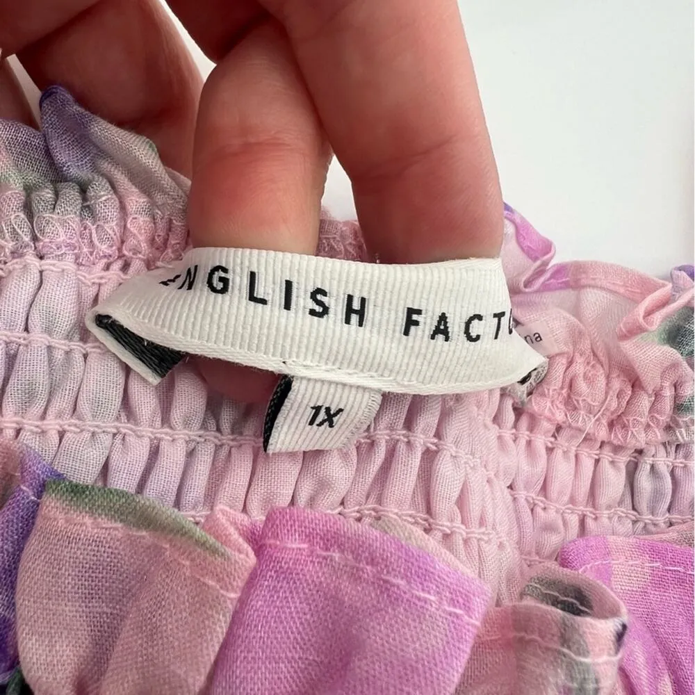 English Factory floral smocked linen blend maxi dress pink sz 1X - Image 4