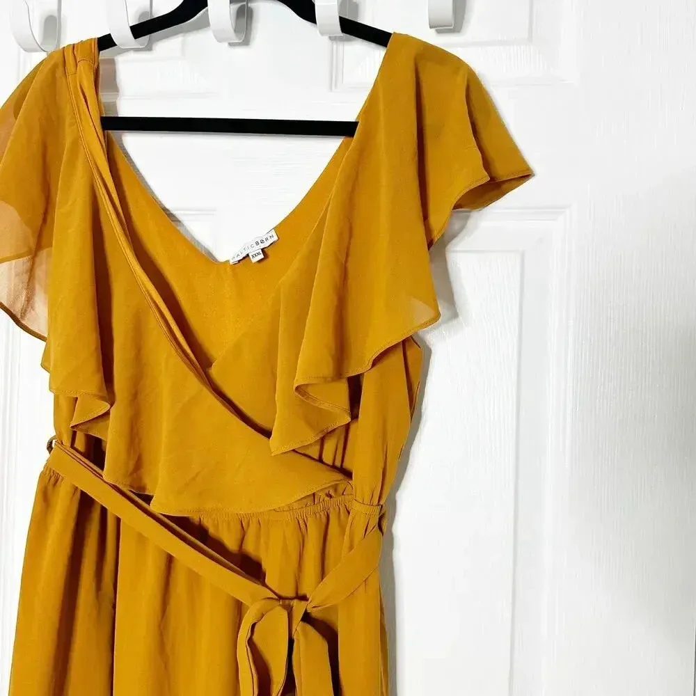 BALTIC BORN 3XL XXXL Katya Amber‎ Brown Maxi Dress Ruffle Flutter Sleeve - Image 4