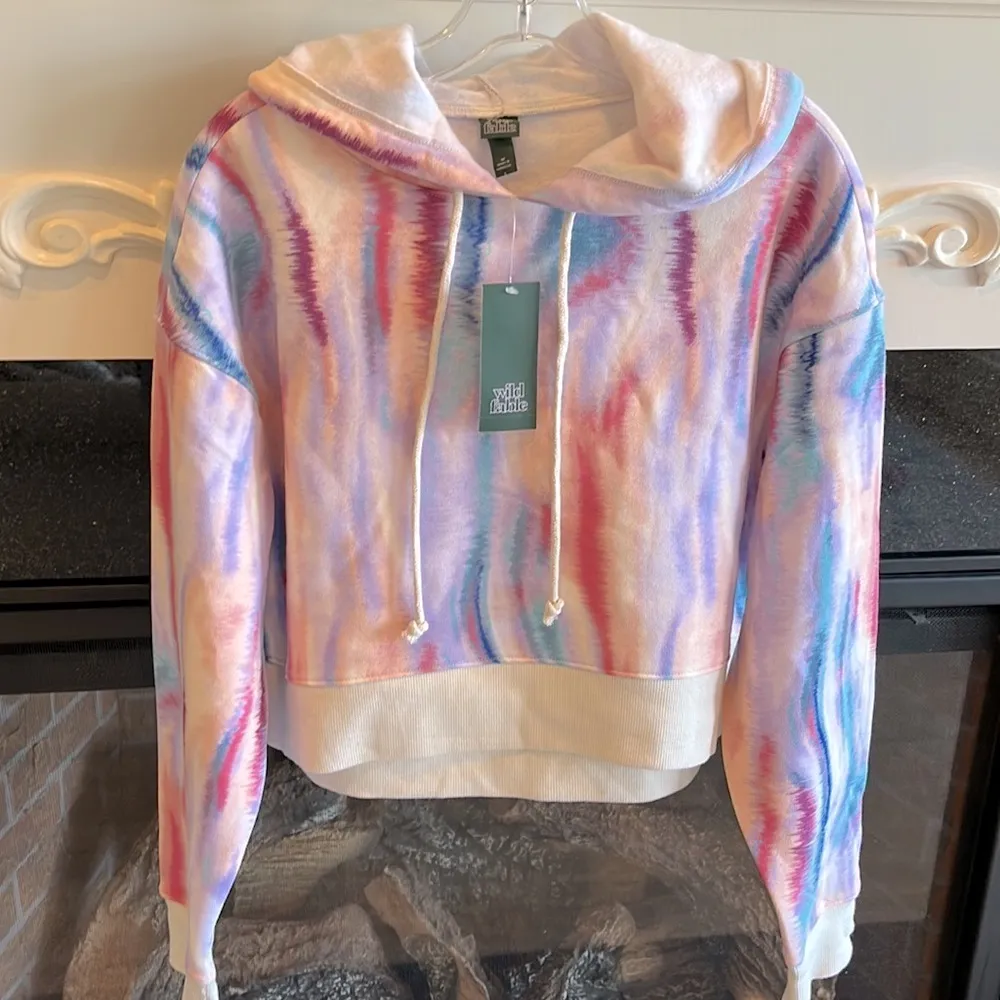 Comfy Cropped Hoodie Water Color Sweatshirt Womens Medium New - Image 8