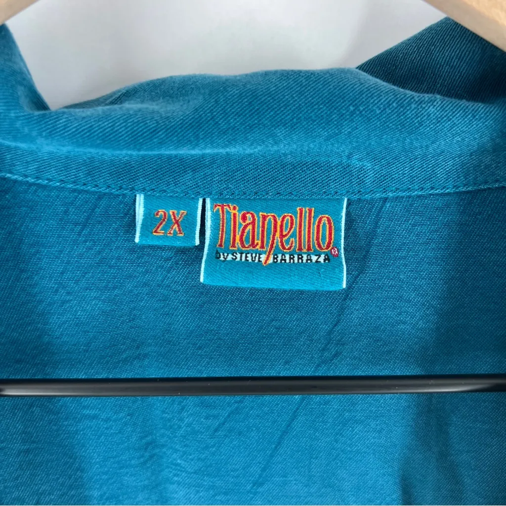 Tianello TENCEL Plus Sized Aida Blouse Button Front Garment Dyed Teal Size 2X Blue - Image 3