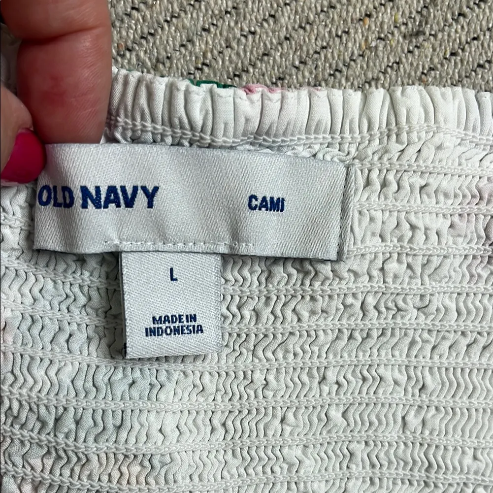 Old Navy Sleeveless Empire Smocked Cami White Floral Midi Dress, size large - Image 5