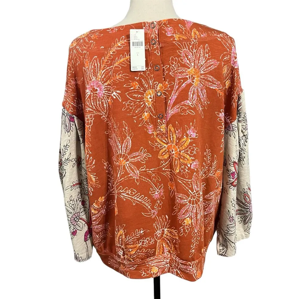 Daily Practice Anthropologie NEW Women's Orange Puff Sleeve Lounge Top Sz L - Image 3
