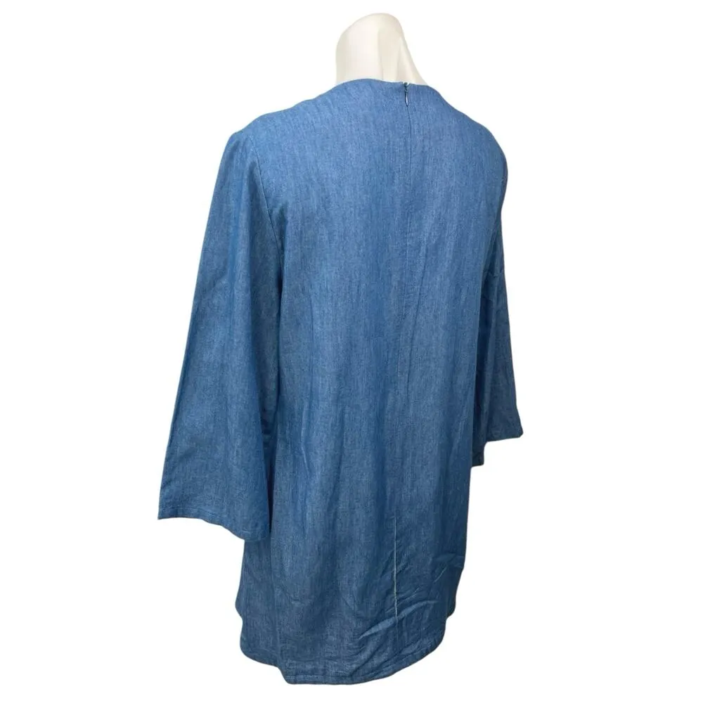 Revolve Endless Rose Blue Lace Embroidered Long Sleeve Kimono Denim Shift Dress - Image 4