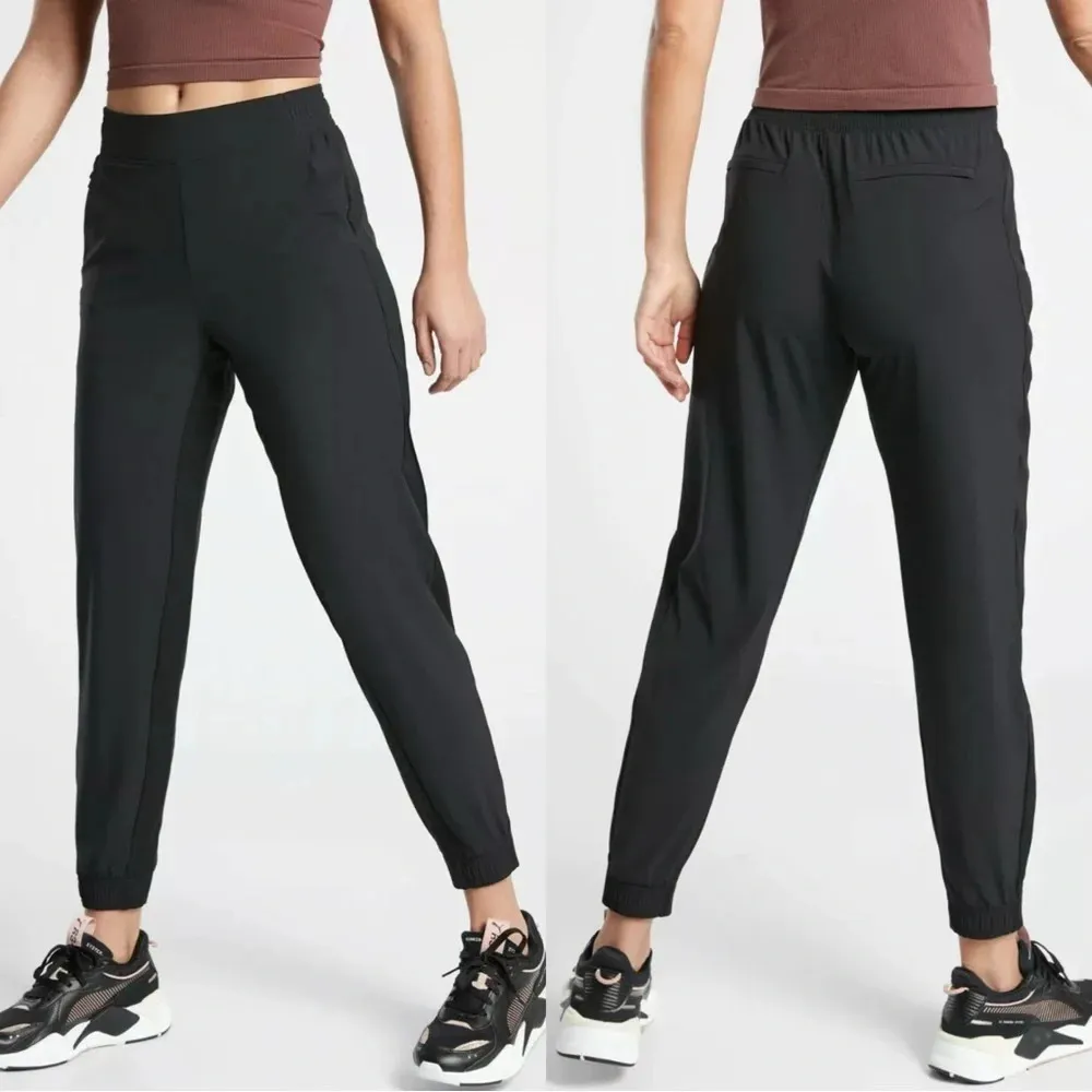 Athleta Brooklyn Legacy Mid Rise Jogger Pants Pull On Outdoor Travel in Black 12 - Image 3