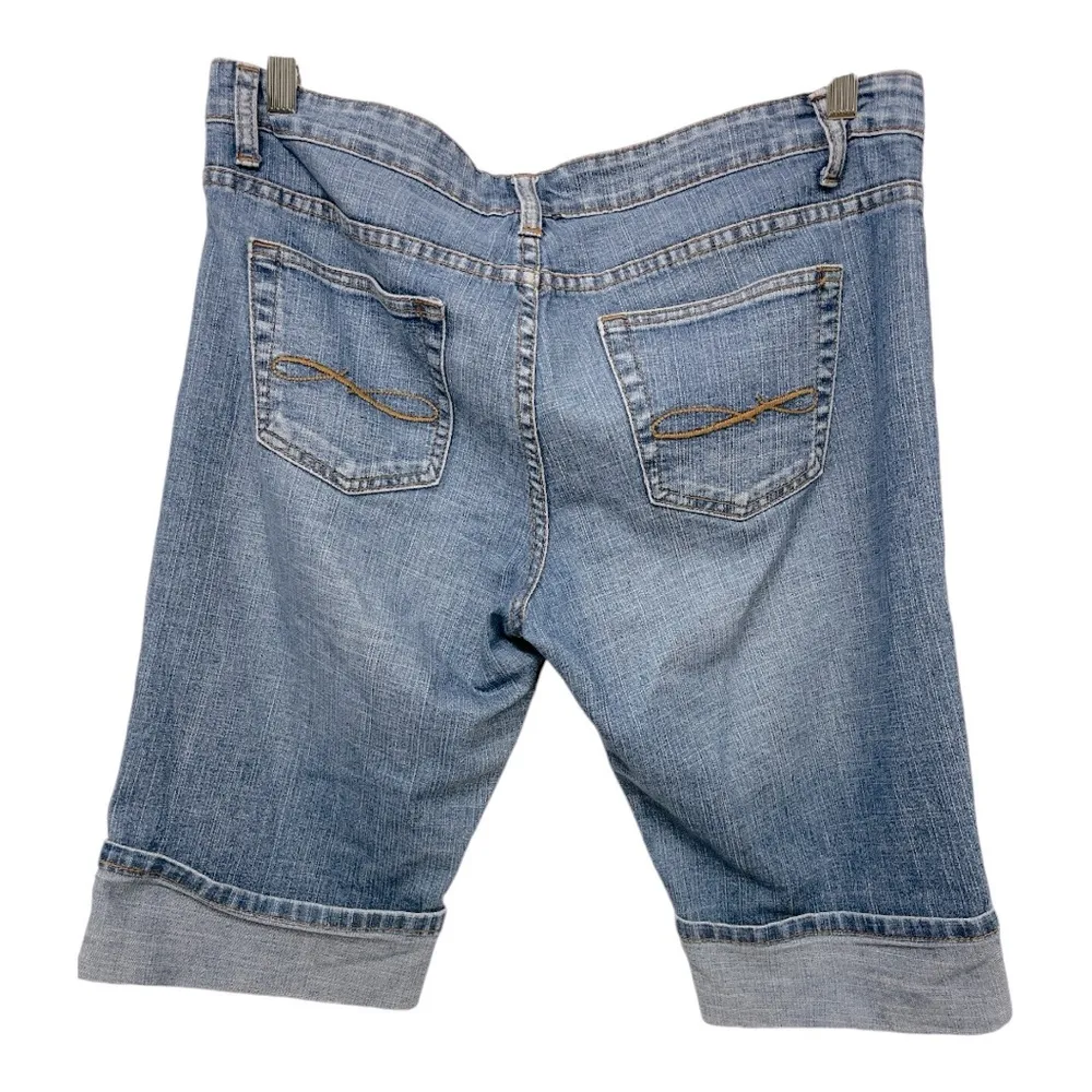 Drew The Limited Womens Denim Bermuda Shorts Blue Stretch Cuffed Hem 10 - Image 2