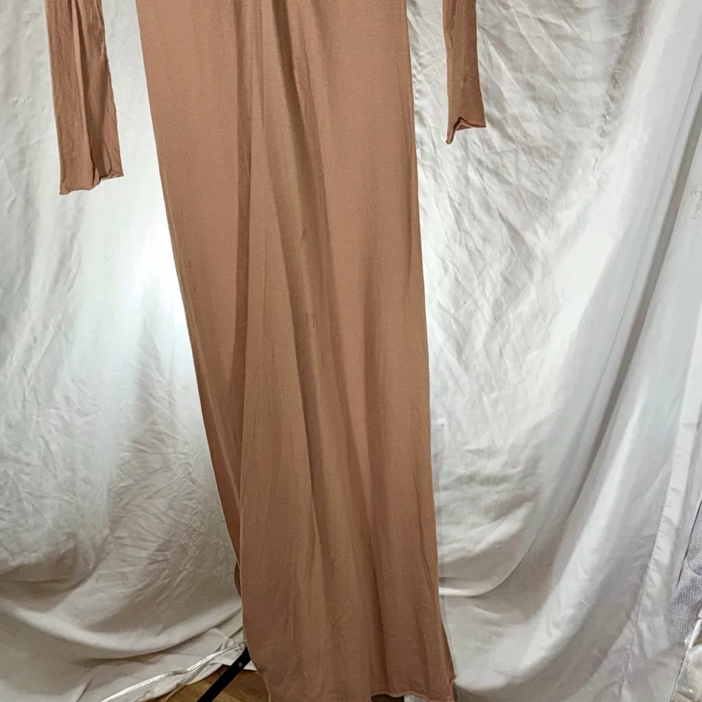 Free People 100% Cotton Tan Long Sleeve Lace-Up Dress Maxi Size M Boho Hippy - Image 8