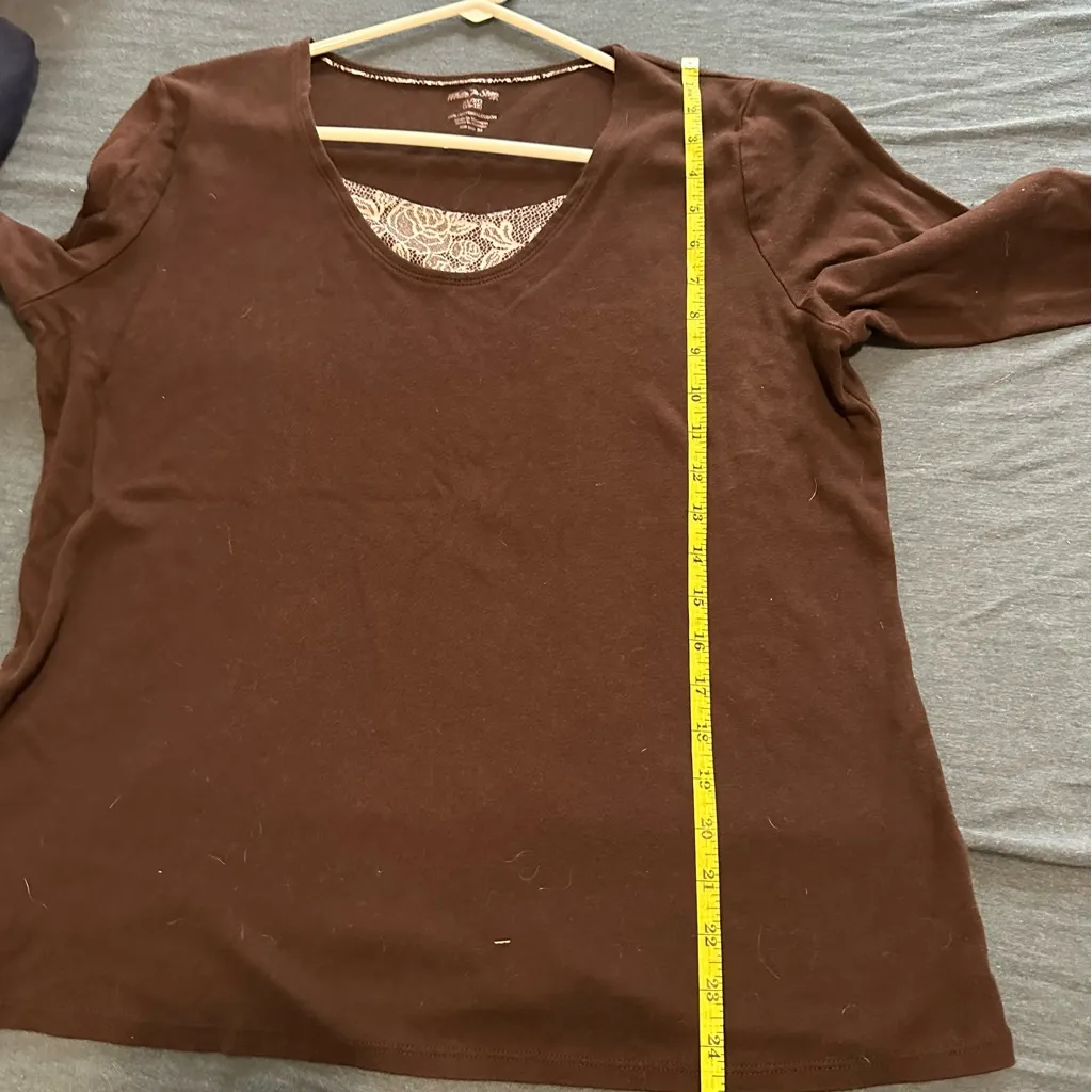 White Stag XL  Women's Brown Top Layered Floral Plain Y2K Casual Long Sleeve - Image 4