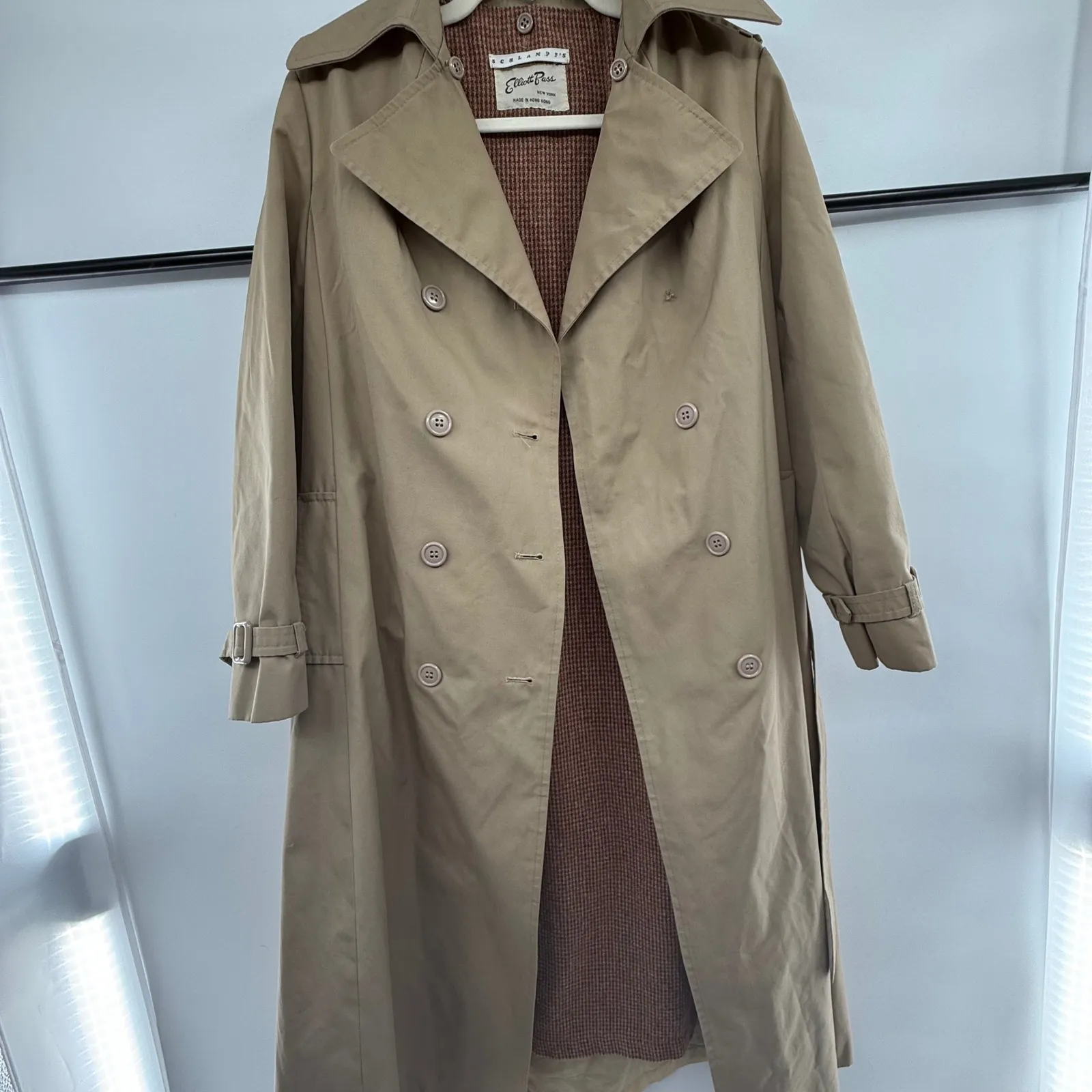 Vintage Schlampf's Elliott Bass Trench Coat Womens 8 Tan Belted Wool Lined - Image 4