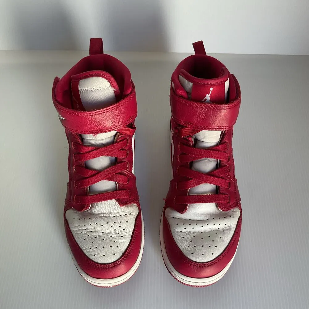 Nike Air Jordan 1 Mid SE Red White Boys Size 5Y DC7986-607 Velcro Strap Sneakers - Image 5
