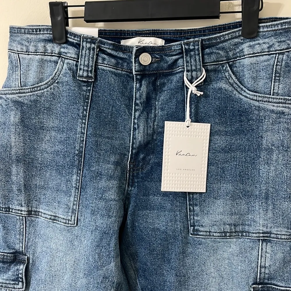 NWT Kancan Avery Straight Leg High Rise Cargo Jeans Dark Wash Size 29 - Image 7