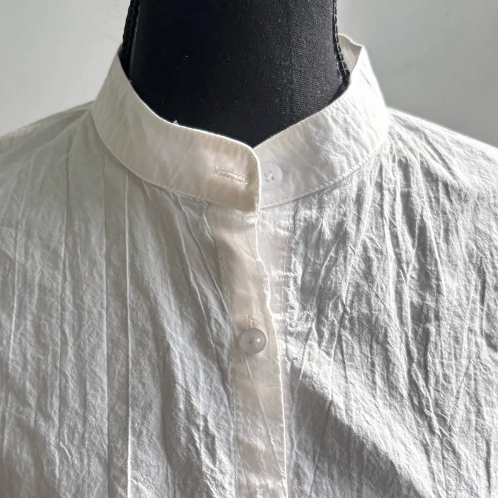 Eileen Fisher Organic Cotton Ripple Band Collar Shirt‎ medium minimalist layered - Image 3