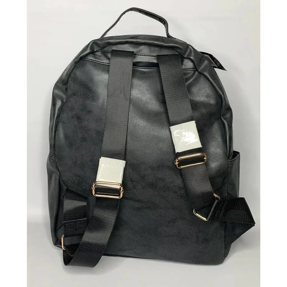 NEW Ulta Beauty Faux Distressed Black Vegan Leather Moto Backpack 15" x 12" - Image 7