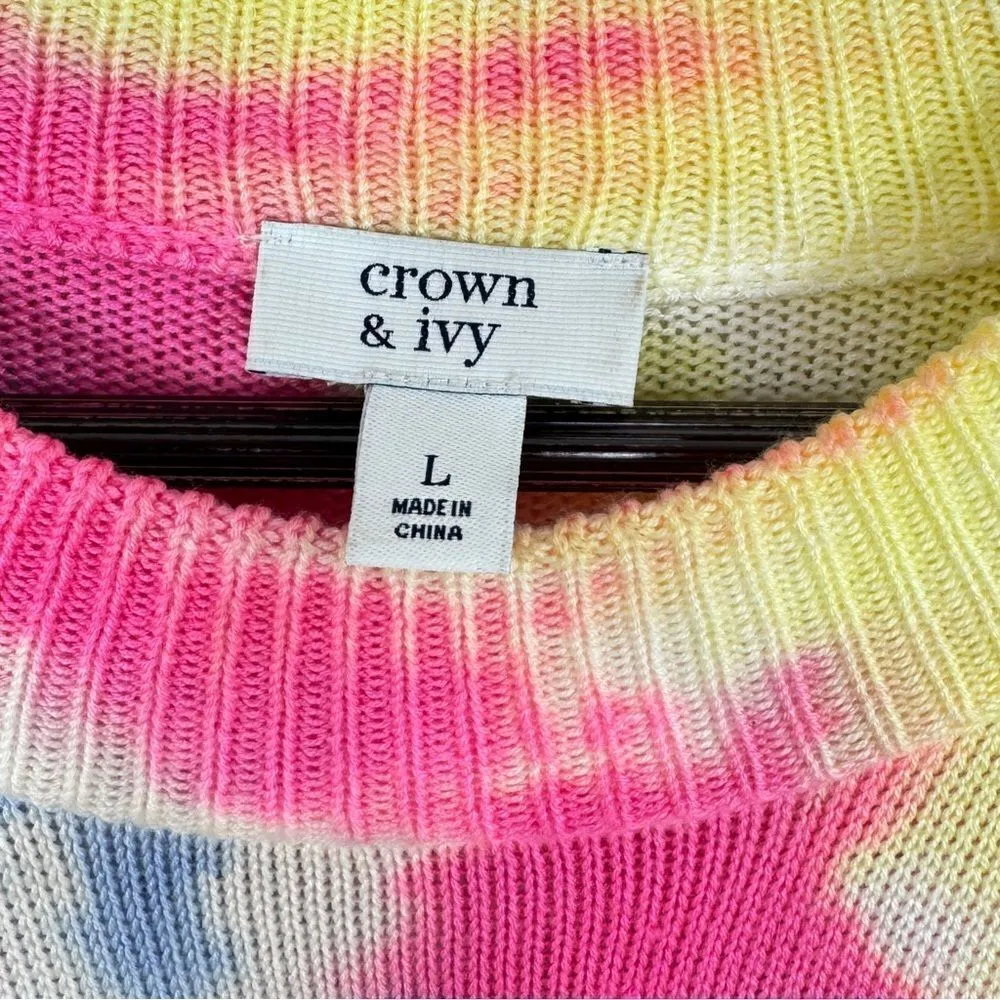 Crown & Ivy Neon Tie Dye Oversized Sweater Yellow Pink Blue Large Lightweight - Image 9