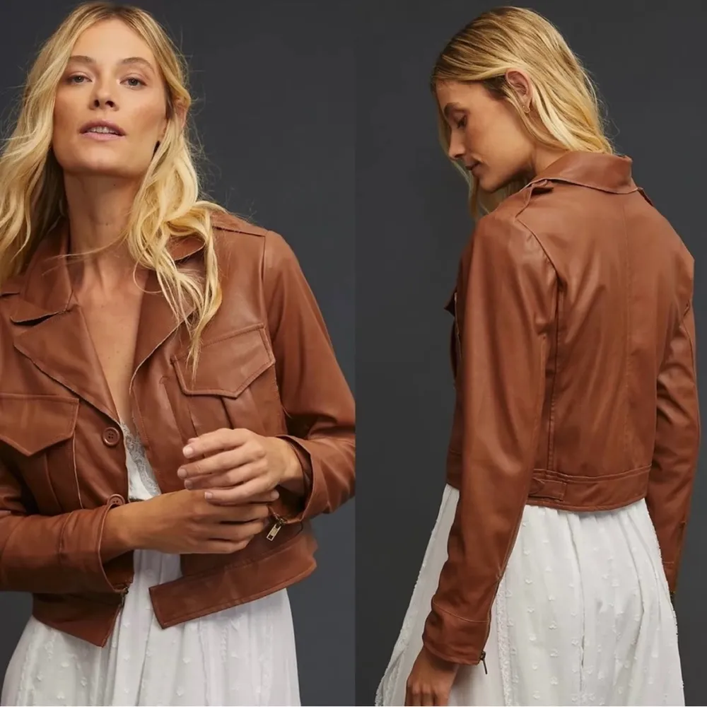 NEW Anthropologie x Tiny Claire Chocolate Faux Leather Jacket - Image 2