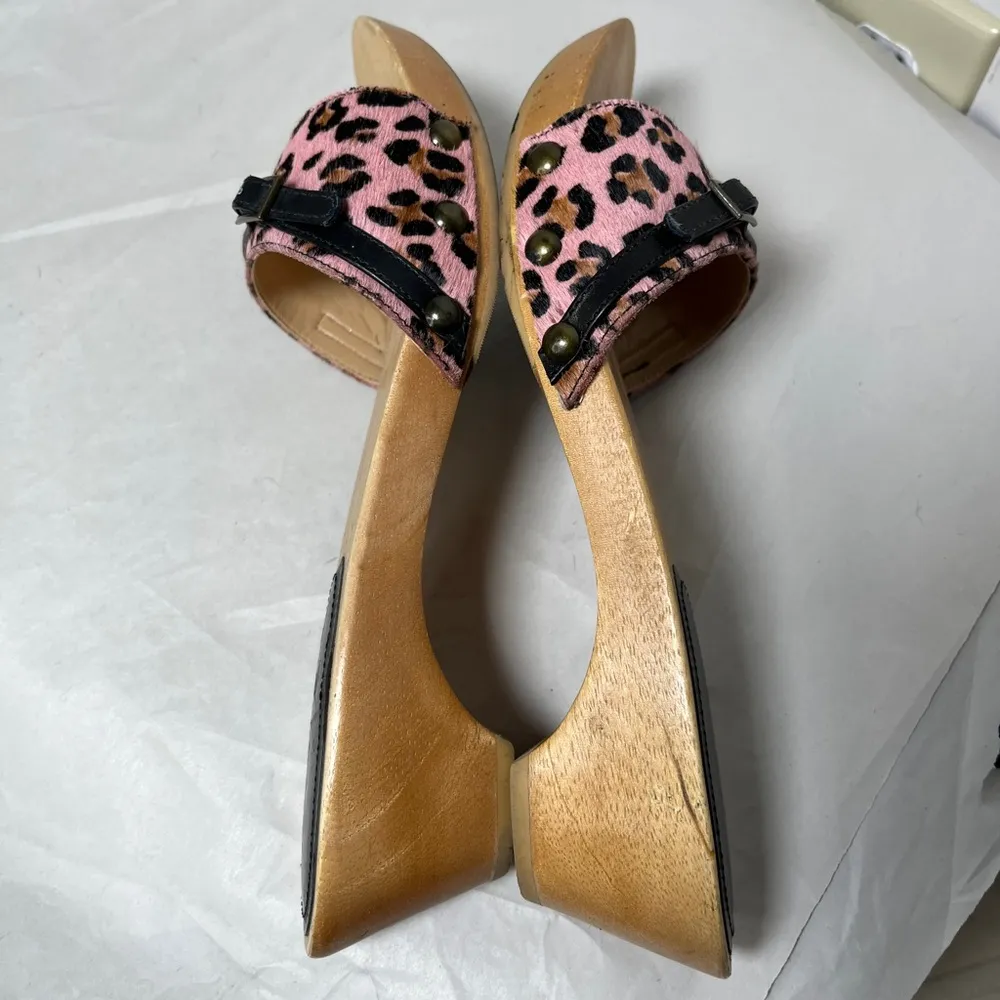 Gianni Bini Christy Leopard Print Calf Hair Wooden Base Slide Kitten Heel Sz 8.5 - Image 6