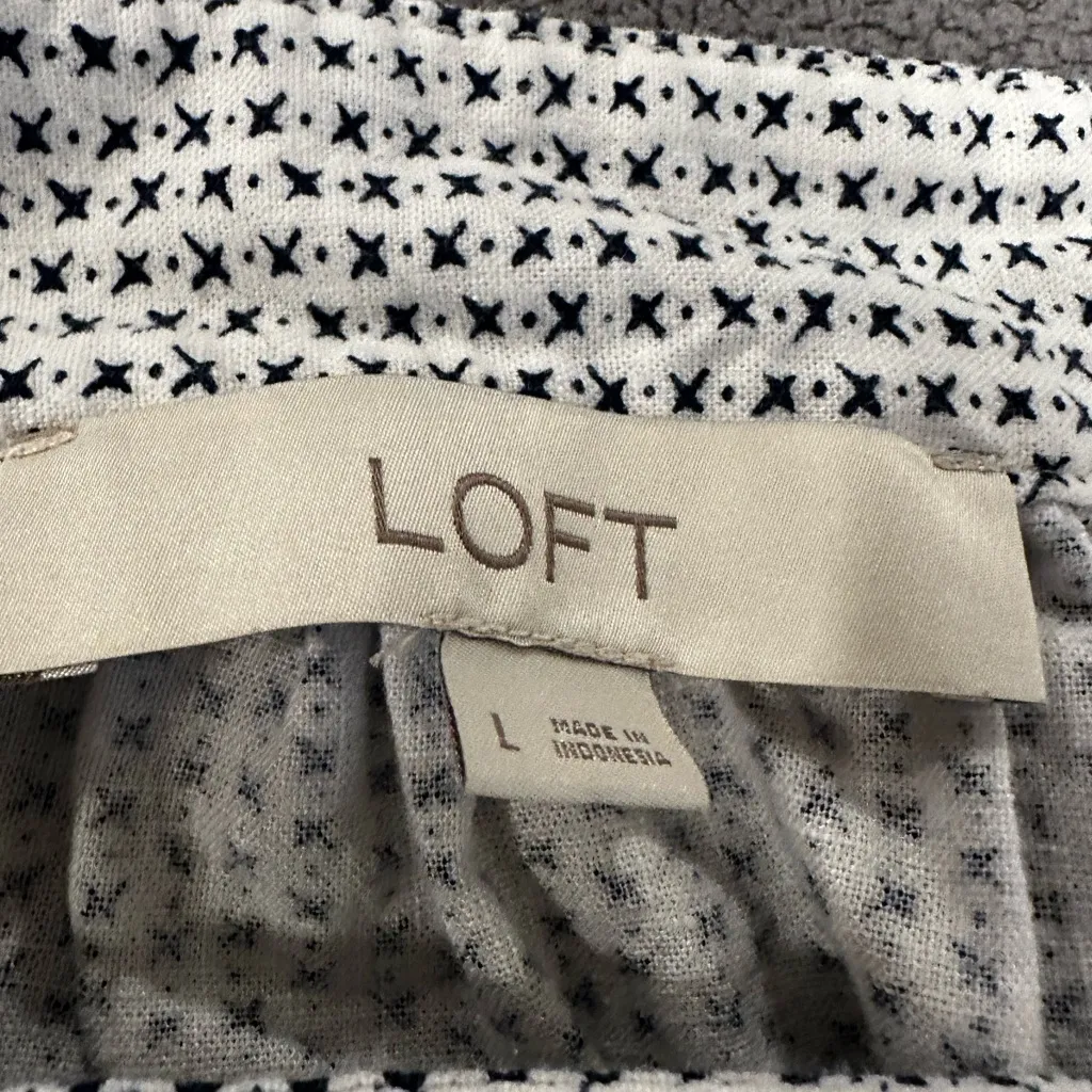 LOFT Sz: L Jacquard Puff Sleeve Square Neck Top Linen Blend Cross Repeat Pattern - Image 6