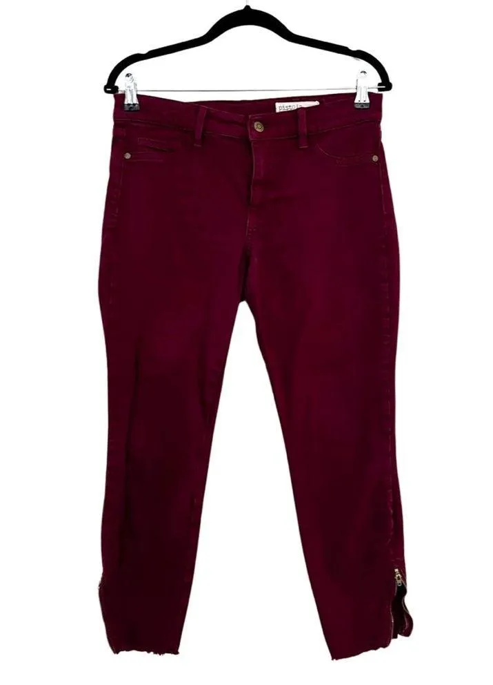 PISTOLA Crimson Burgundy Frayed Zip Ankle Moto Skinny Jeans size 29 - Image 3