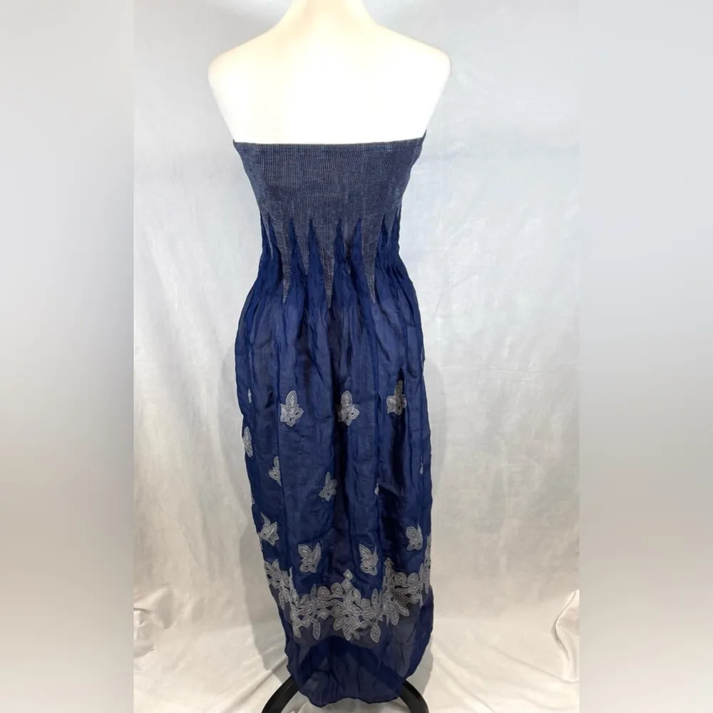 Anthropologie Lapis navy and white shirred strapless dress or skirt - Image 6