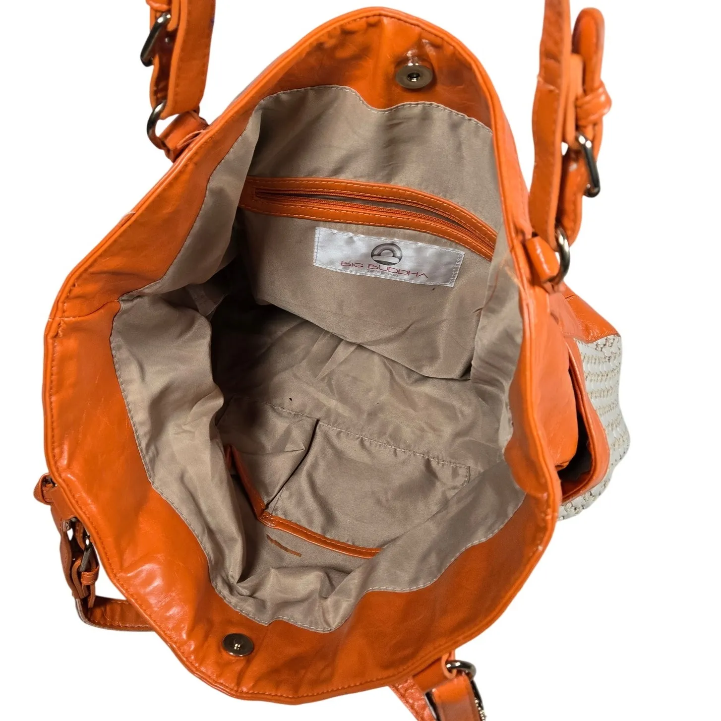 BIG BUDDHA‎ Orange Woven Leather Tassel Tote Bag - Image 9