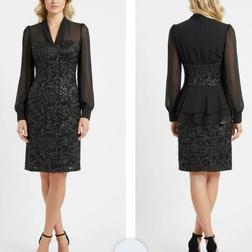 Stephen’s Dress Black Sequin Lace Embroidered Peplum NWT 8 (juniors) / Ladies 4 Size undefined - Image 2