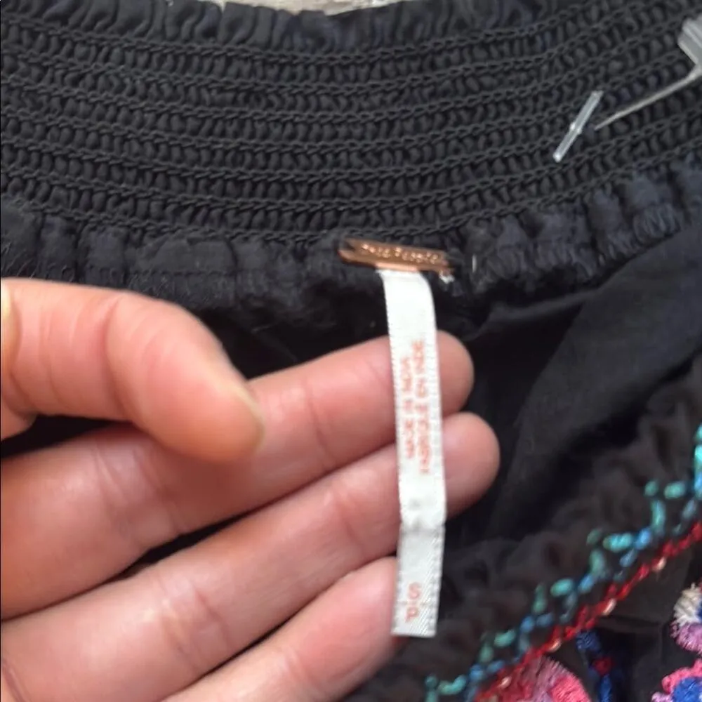 Free People Navy Off the Shoulder Mini Dress Bishop Sleeve Tiered Floral - Image 5