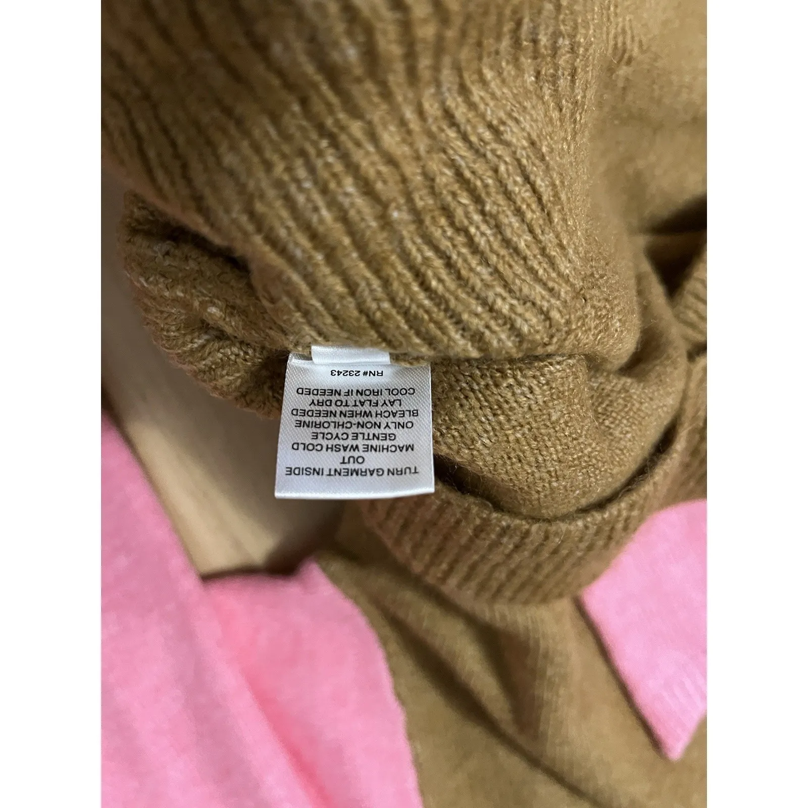 Women's Brown & Pink Color Block Knit Relaxed Fit Crop Sweater Med Patch Pocket - Image 5