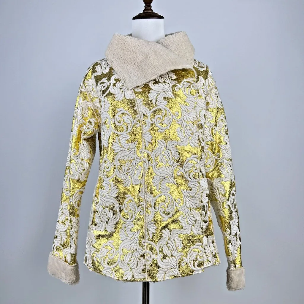 NWOT Johnny Was Fur & Faux Suede Floral Embroidered Coat Jacket Pockets Size S - Image 3