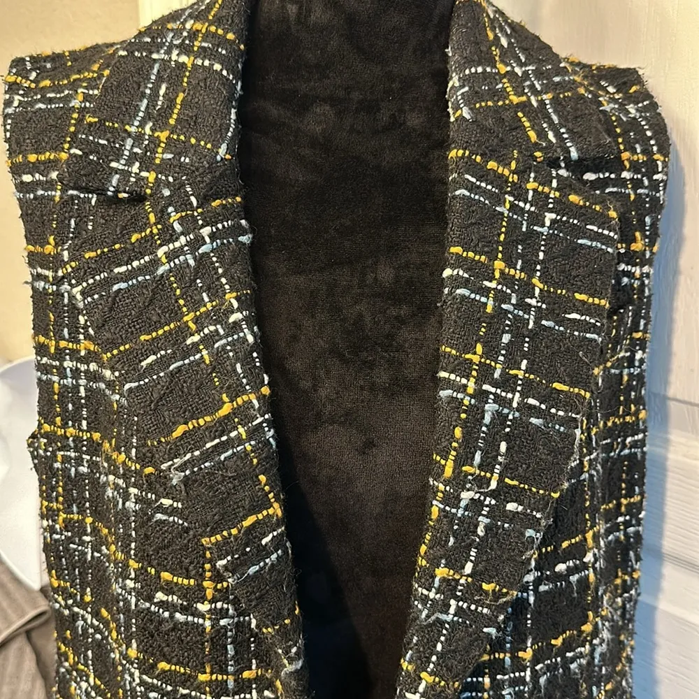 Women's Bagatelle Plaid Label Neck Sleeveless Tweed Overcoat Vest SZ Large EUC - Image 6