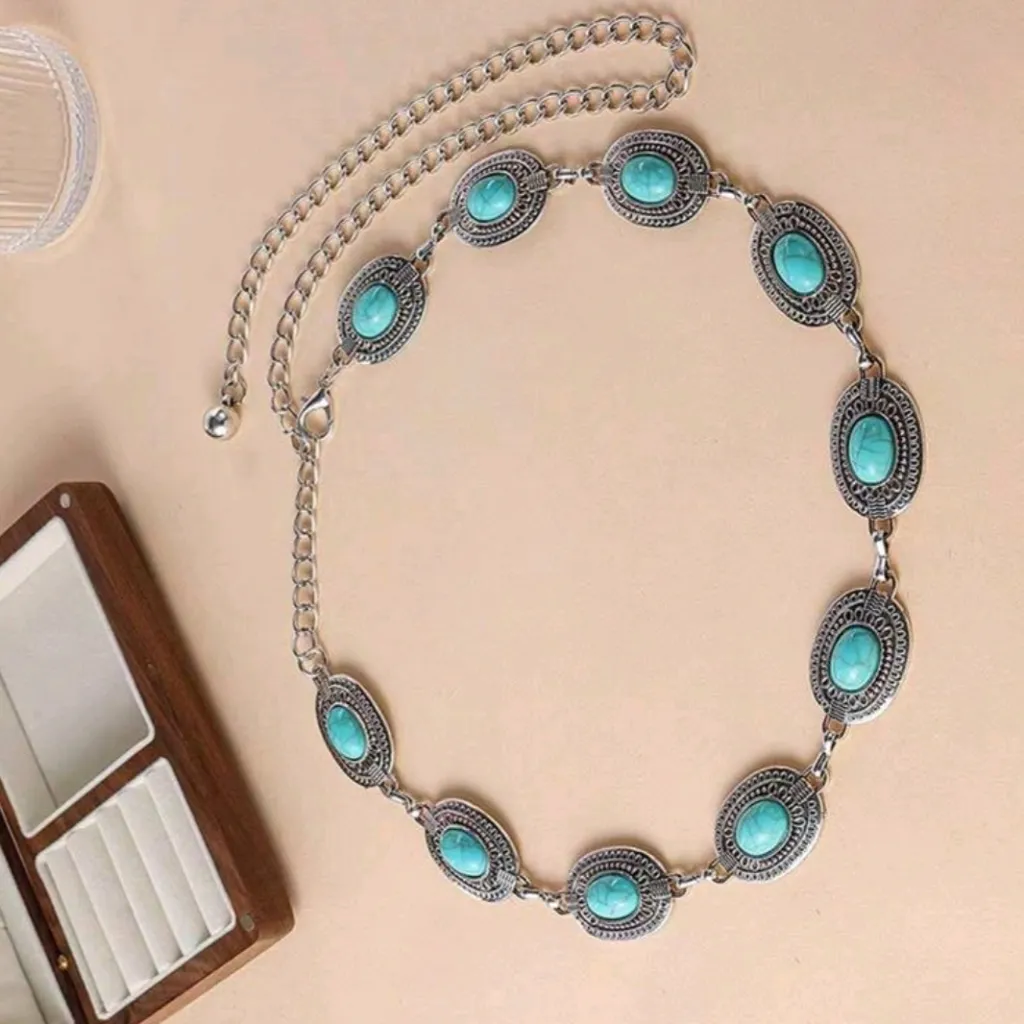 Boho Adjustable Western Metal Gem Decor Waist Chain Belt, Body Belly Jewelry‎ Silver - Image 7