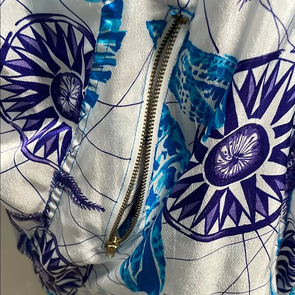 Vtg Lavon Blue Purple White Track Jacket Seashells Floral Geometric Starfish L - Image 4